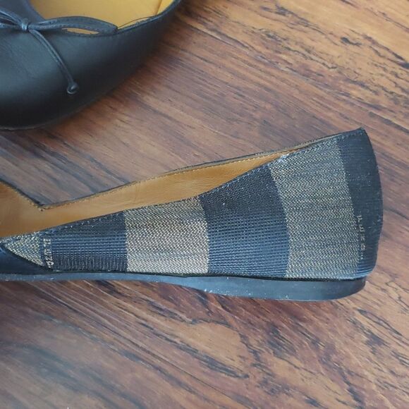 Fendi Womens Black Brown Chic Feminine Leather Classic Ballet Flats Size 38 - Picture 4 of 9